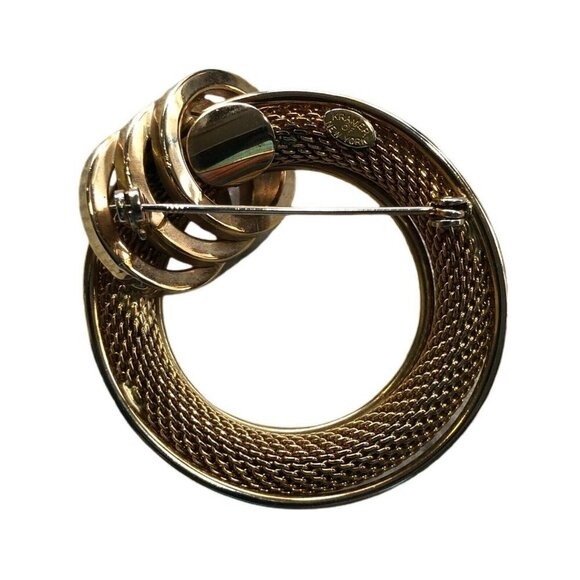 Vintage Kramer of New York Gold Tone Mesh Ring Pin Brooch Pin 1.5" - Picture 2 of 3